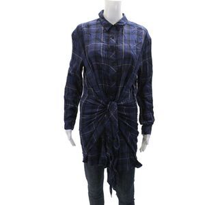 Townsen Womens Plaid Print Collared Button Down Flannel Dress Blue Size M